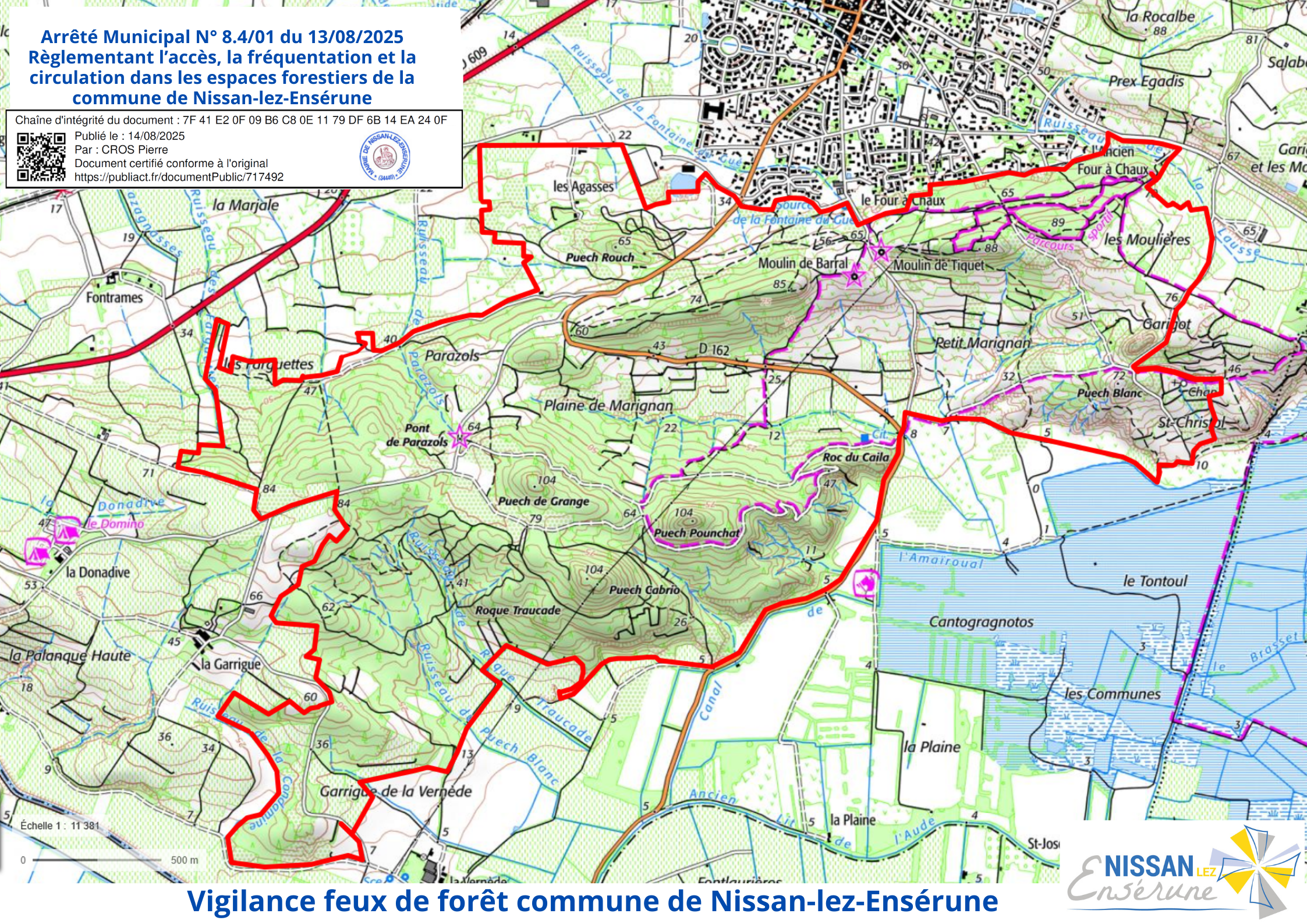 Carte du jour — niveau de risque incendie par massif